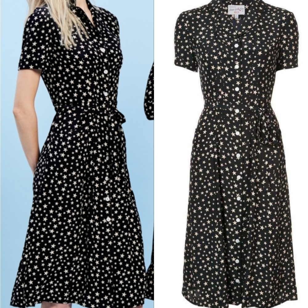 HVN star print button down midi dress